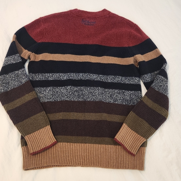 Scotch & Soda Amsterdam Striped Stripe Sweater Sz L Burgundy Green Navy Crewneck - Picture 15 of 15